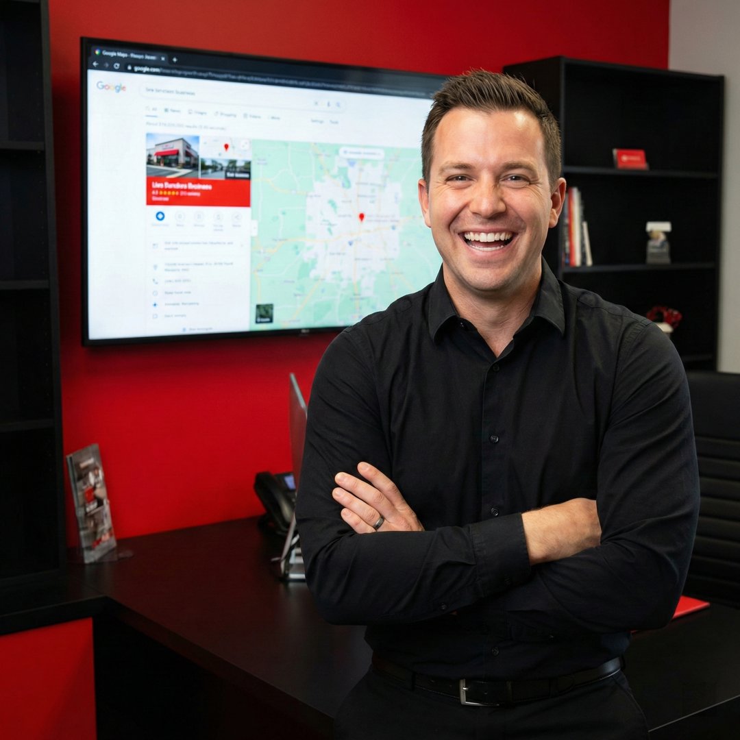 Business owner celebrating improved Google Business Profile results